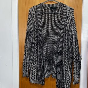 cream and black cardigan